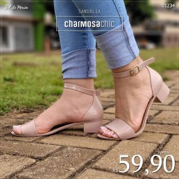 Sandália Charmosa Chic Tira Única Baixa Adulta Blush 3cm