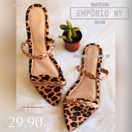 Rasteira Empório Ny Animal Print Onça Alça Dourada