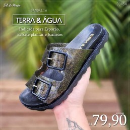 Sandália Terra e Água Fivela Preta/Dourado 800309