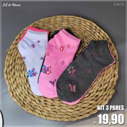 Kit 3x1 Meias Femininas Multicor