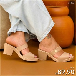 Tamanco Miss Miss Basic Salto Baixo Caqui 10241