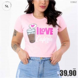 T-Shirt UC I Love Cafezin Rosa 7588