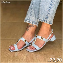 Sandália Akazzo Salto Bloco Tiras Spikes Soft Aqua 3734JG.93