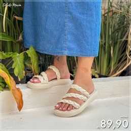 Sandália Akazzo Flat Tiras Trançadas Off White 2807G.01