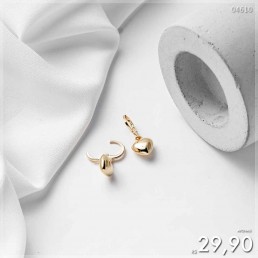 Brinco Argola Pequena Pingente Coração Dourado BRAR179
