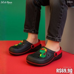 Babuche Camin Infantil Dino Preto/Vermelho 20519