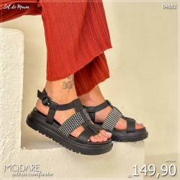 Sandália Modare Cabedal Elástico Preto 7200.101
