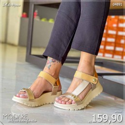 Sandália Modare Regulagem Velcro Creme/Dourado 7198.101