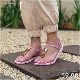 Sandália Miss Miss Salome Enfeites Spikes Rose 50040