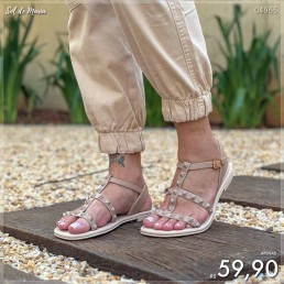Sandália Miss Miss Rasteira Spikes Caqui 50044