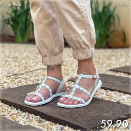 Sandália Miss Miss Rasteira Spikes Off White 50044