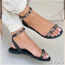 Sandália Gota Detalhes Preto/Prata SR02