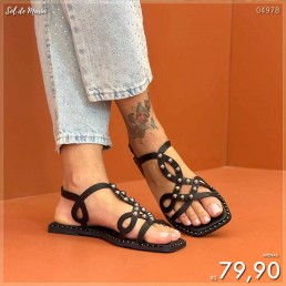 Sandália Spikes Detalhes Preto/Prata CR12