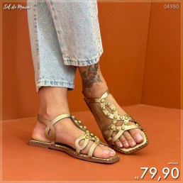 Sandália Spikes Detalhes Dourado/Dourado CR12