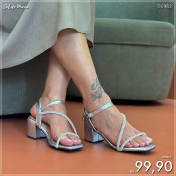 Sandália Akazzo Salto Elegance Strass Prata 2902SG