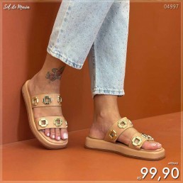 Sandália Akazzo Papete Enfeites Nude 2899T
