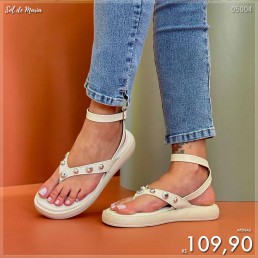 Sandália Akazzo Flatform Enfeites Off White 3962G