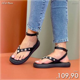Sandália Akazzo Flatform Enfeites Preta 3962G