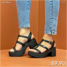 Tamanco Miss Miss Plataforma Tiras Preto 10282