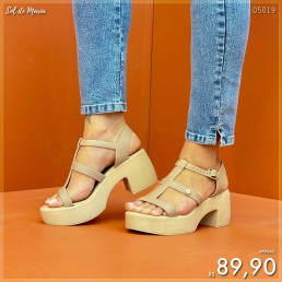 Tamanco Miss Miss Plataforma Tiras Caqui 10282