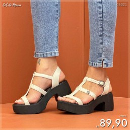 Tamanco Miss Miss Plataforma Tiras Off White 10282
