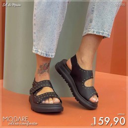 Sandália Modare Cabedal Elástico Strass Preto 7200.101