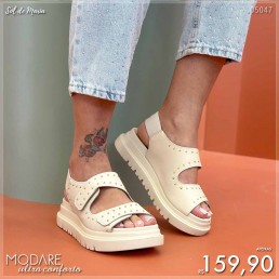 Sandália Modare Cabedal Elástico Strass Creme 7200.105