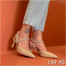 Sandália Vizzano Semi Scarpin Strass Ouro Bege 1185.1138.29269