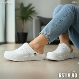 Babuche Boa Onda Urban Branco Gold Botão Metalizado 2160.102.002