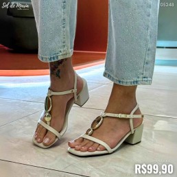 Sandália Akazzo Salto Detalhes Off White 4068S.01