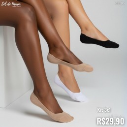 Meias Hoahi Kit 3x1 Sapatilha Bege/Branco/Preto 23282