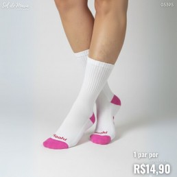 Meias Hoahi Par Cano Longo Branco/Rosa 22007